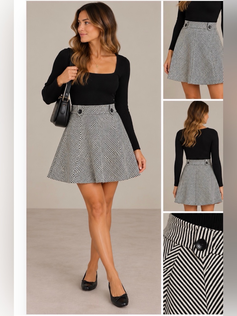 Trina Turk Black and White Striped Circle Skirt